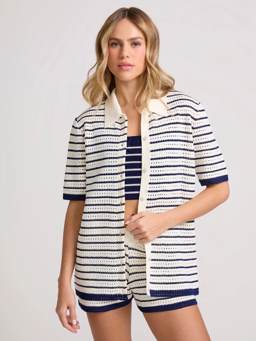 Navy Blue and Cream Striped Knit two piece